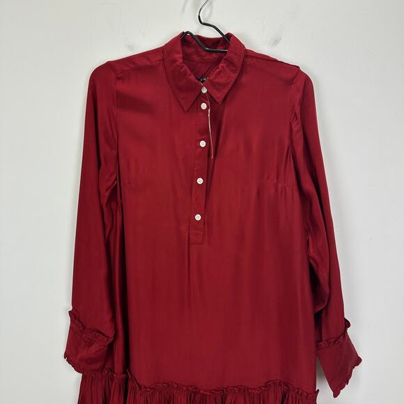 J.Crew Amelia Popover Shirtdress Drapey Viscose Twill Burgundy Ruffle Small NWT - Picture 7 of 14